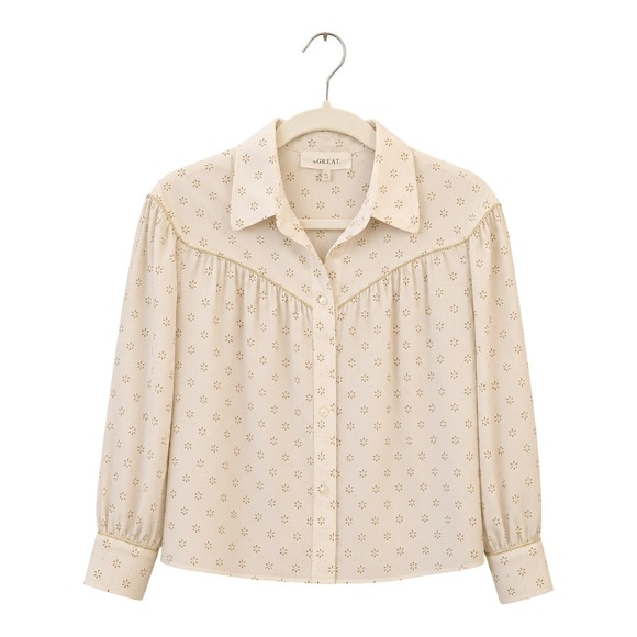The Great China Wall Tops - The Great Blouse Women's Westerner Long Balloon Sleeve Cotton Foil Print Top XS